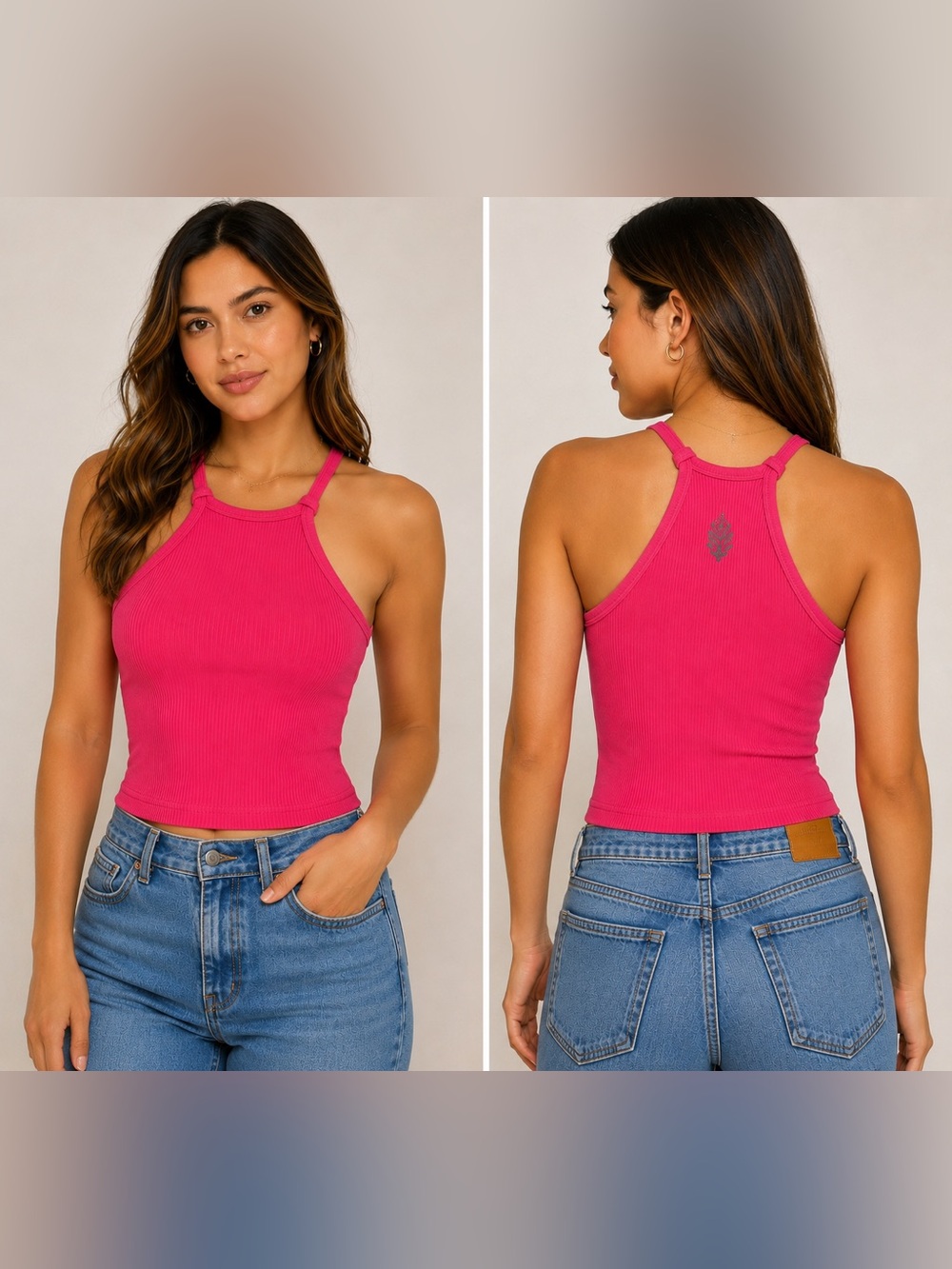 Free People Bright Pink Ribbed Racerback Tank